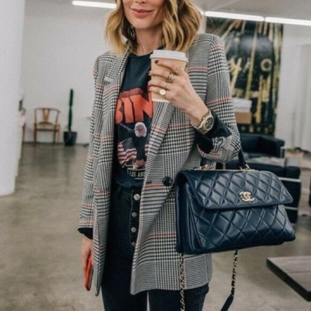 Anine Bing madeleine black houndstooth blazer size small